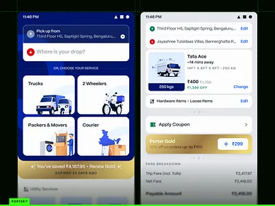 Logistics App Experience 2 wheelers app booking branding courier design drop logistics mobile packer mover pickup porter trucks ui ux