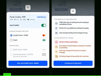Payments & Note Sheets app design logistics mobile notes payment porter ui ux