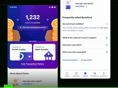 Loyalty Program: Coins app benefits coins design logistics loyalty mobile porter program ui ux
