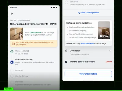 Packer & Mover: Order Details app design important notes logistics mobile order details order tracking packer mover pnm porter ui ux
