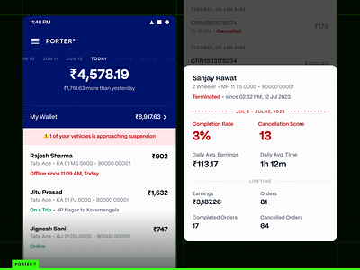 Owner App: Fleet Management app balance design fleet logistics management mobile owner app porter suspended ui ux wallet
