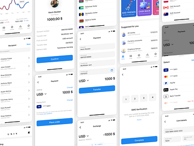 Finance app / Screens set app component design finance mobile money paying payment sending