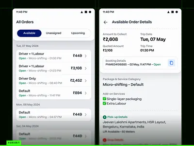 Packer & Mover: Order Details (Vendor) app consignment details contract details design logistics mobile order details packer mover pnm porter ui ux vendor