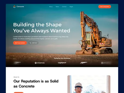Conzone — Modern Construction Website UI architecture construction landing page construction ui construction website corporate website industrial design industrial website modern ui ui uiux web design website concept