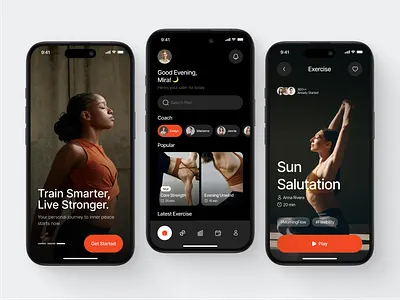 Yoga Mobile App app body clean design fireart home lessons mindful modern orange practice training ui ux