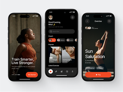 Yoga Mobile App app body clean design fireart home lessons mindful modern orange practice training ui ux