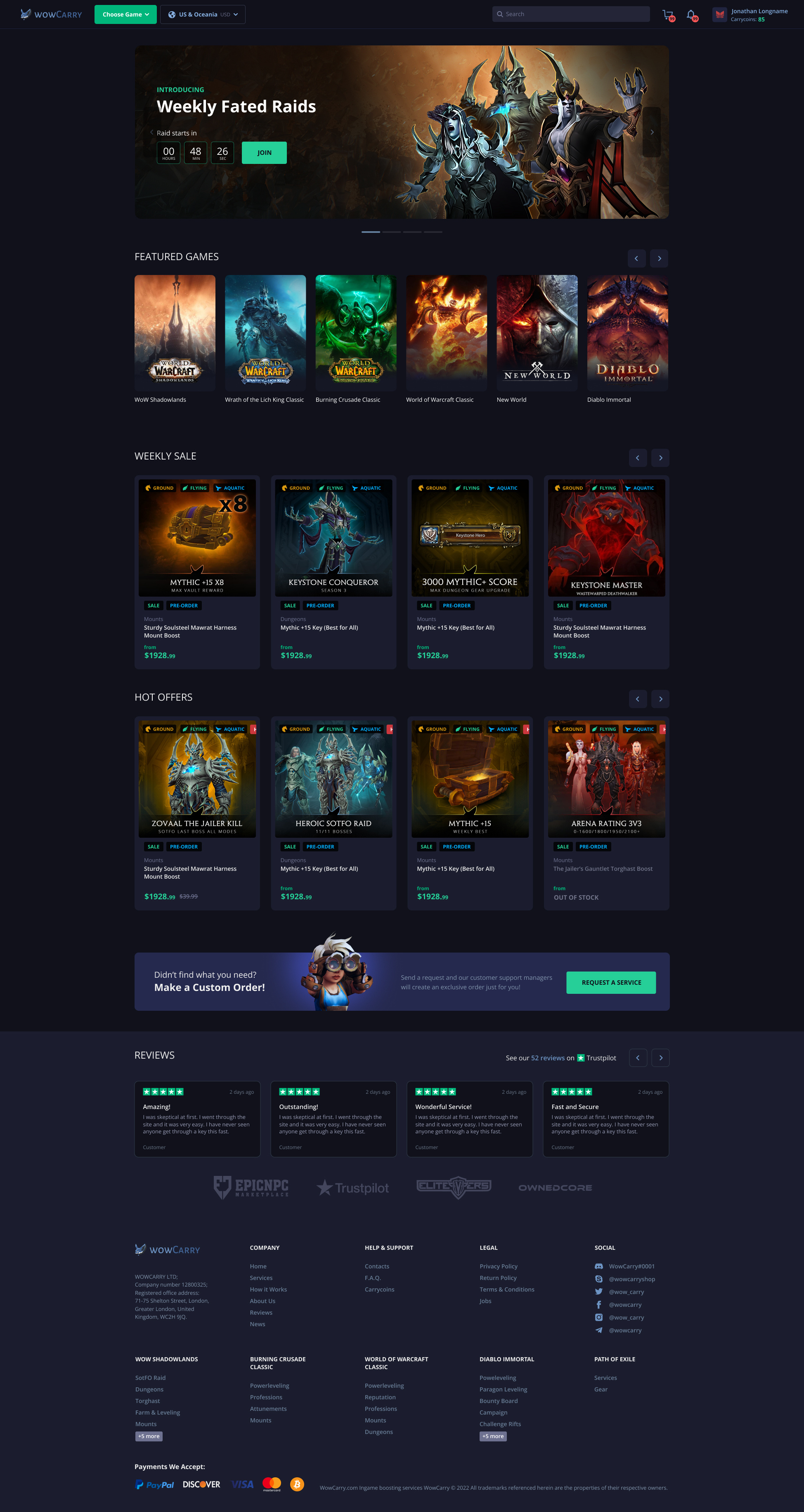 Wowcarry game shop website