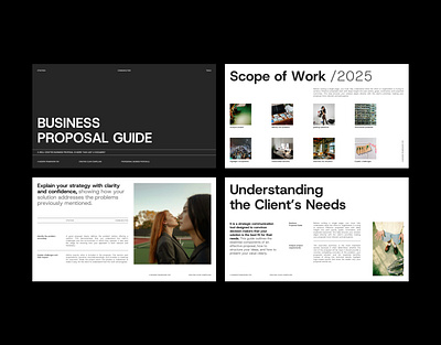 Business Proposal Guide Presentation branding business clean design editorial graphic design guide layout minimalist modern pitch deck powerpoint presentation proposal typhography