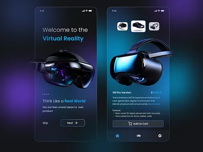 AR/VR Product Experience App UI Design app design ar vr clean app imagination world mobile app modern app ui ui design uiux user experience design user interface design ux virtual product virtual reality