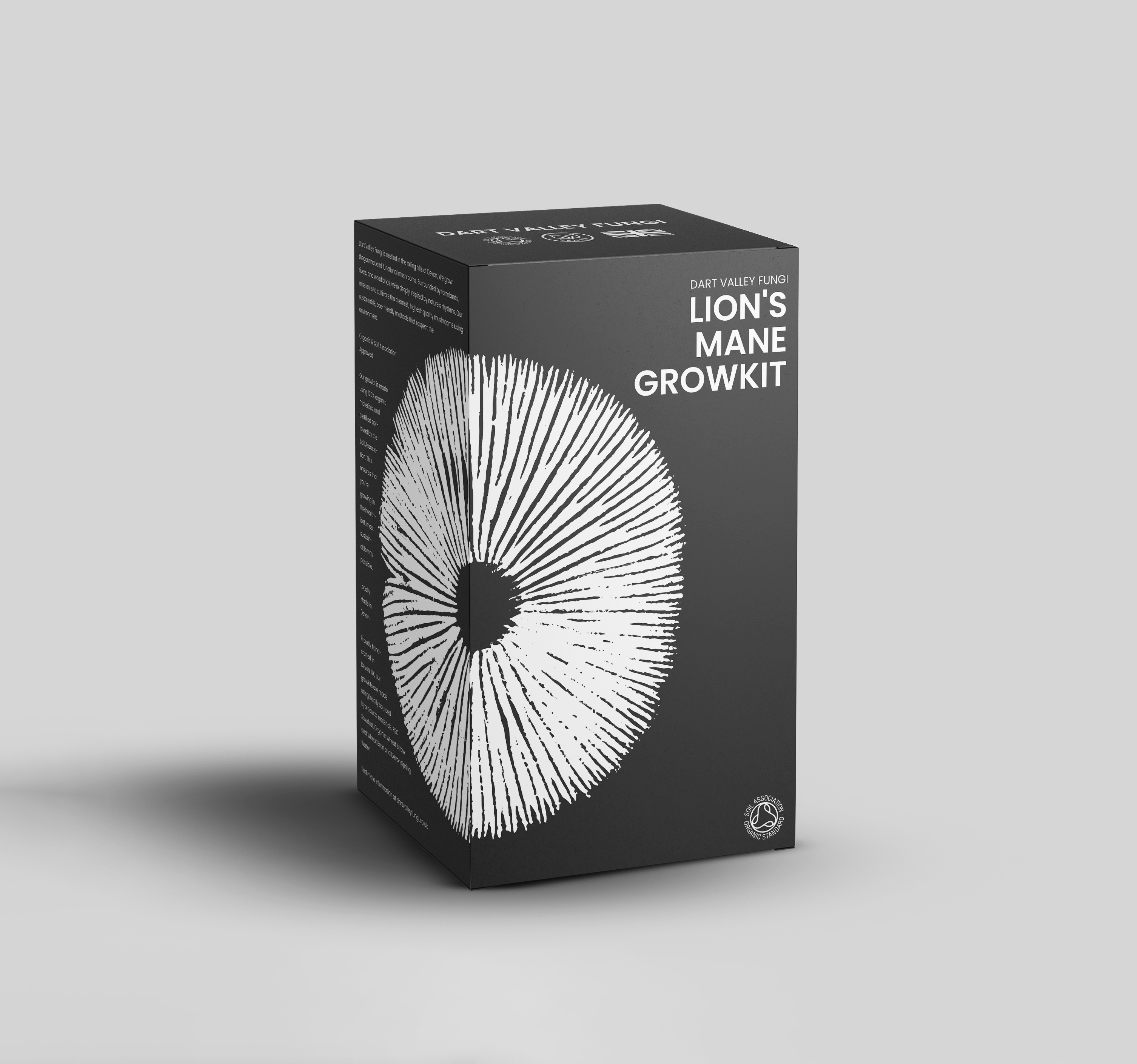 Lion’s Mane Growkit Packaging Design – Dart Valley Fungi adobe illustrator box packaging branding design graphic design illustration logo packaging design vector