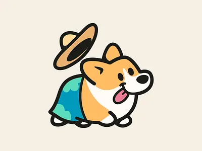 Beach Corgi Vibes animal animal logo beach branding corgi logo cute cute logo dog logo fun happy icon identity illustration logo mascot mascot logo pet logo playful puppy running