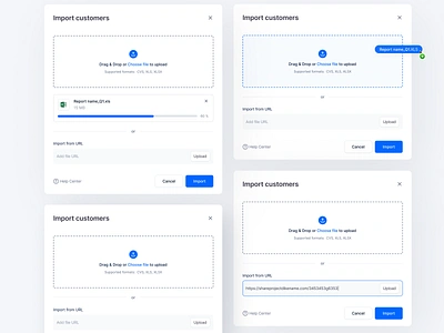 Import modals | Drag & Drop design drag and drop file upload import customers modal modals pop over pop up popover popup product design sergushkin ui ui design upload user interface ux ux design web website