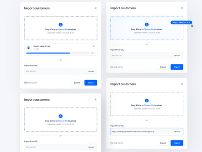 Import modals | Drag & Drop design drag and drop file upload import customers modal modals pop over pop up popover popup product design sergushkin ui ui design upload user interface ux ux design web website