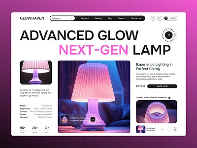 Glowhaven – Advanced Glow Lamp Web Design Concept 💡✨ app design app uiux clean layout ecommerce figma figmadesign framer lamp design landingpagedesign light design modern ui product design product page uiux visual design web design webappdesign webflow website concept