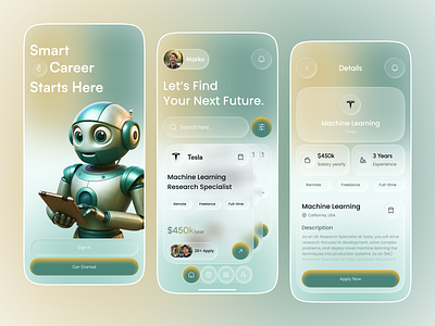 AI Job Finder App - Smart Career matching ai ai app ai job finder ai job finder app ai powered app artificial intelligence career app clean ui employment app future tech hiring platform job finder app job matching job portal job search ui modern design productivity app recruitment app smart career tech jobs