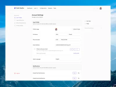 Account Settings - User Profile account settings user profile