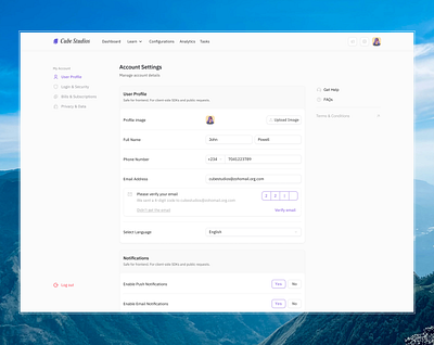Account Settings - User Profile account settings user profile