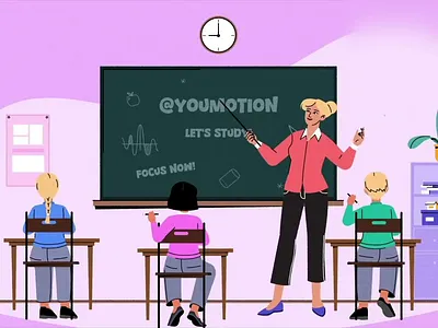 Focused Study: Teacher Presentation Motion Graphic 2d animation character classroom education explainer flat focus graphics illustration learning loop motion school social student subtle teacher typography