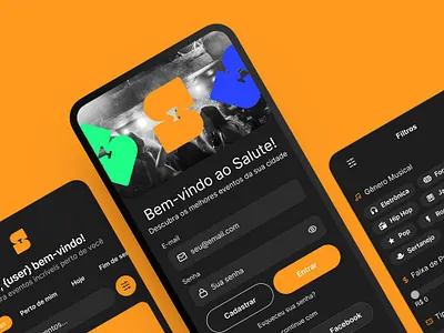 Salute, App Party design logo system ui ux