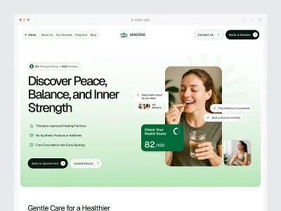 Wellness Website Design calm ui design health platform ui health service website healthcare ui holistic design landing page medical website design mindfulness ui modern health website natural healing website oripio spa and wellness ui therapy website ui ui design web design website design wellness landing page wellness program ui wellness website