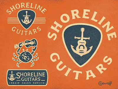 Shoreline Guitars - Identity Design anchor band beach bespoke boutique branding character design graphic design guitar lettering logo design logo designer logos mascot merch music signage tshirt graphics