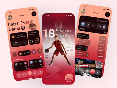 Live Basketball Scores Streaming App app design app ui basketball basketball app live match live scores match stats mobile app mobile app design mobile ui score tracker sports analytics sports app sports dashboard sports highlights sports interface sports streaming ui design