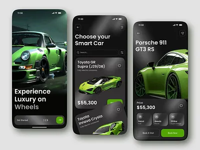 Luxury Car Buy Mobile App UI car buying app car details page dark mode design luxury car app luxury ui mobile app design mobile ui premium app design ui