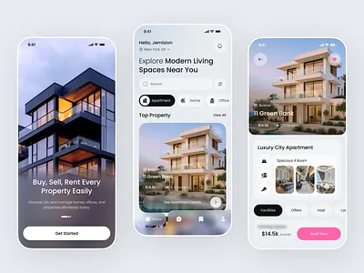 Real Estate App – Property Buy, Sell & Rent apartment booking clean ui home rental ui home search app housing app design minimal design mobile app ui modern app design property app property listing real estate real estate app real estate marketplace real estate ui ui inspiration ux design