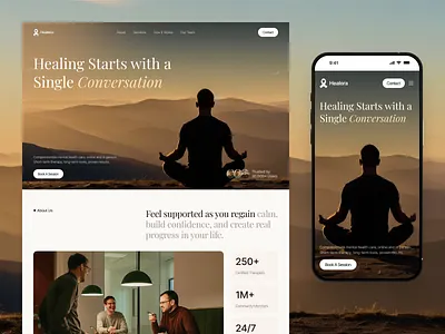 Mental Health Care Website clean ui counseling website health tech healthcare ui hospital website medical website design mental health care mental health website mental wellness modern web design oripio psychologist website therapy landing page therapy website ux ui design webflow design wellness platform