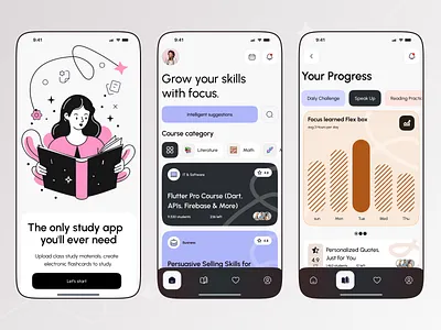 E-learning Mobile App app design course e learing app education app learning lesson mobile mobile app mobile learning mobile ui design online school study app