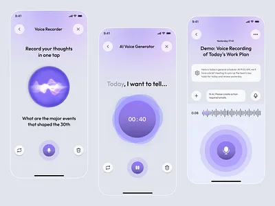 AI Transcription Voice App ai app ai app design ai assistant ai note app ai note taking app ai transcription ai transcription voice app app design digital notebook meeting notes app mobile mobile app note app productivity app smart notes app speech to text app ui design voice app voice recorder app voice to text app