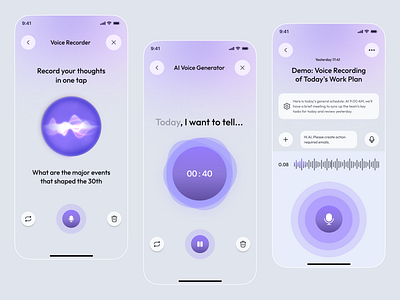 AI Transcription Voice App ai app ai app design ai assistant ai note app ai note taking app ai transcription ai transcription voice app app design digital notebook meeting notes app mobile mobile app note app productivity app smart notes app speech to text app ui design voice app voice recorder app voice to text app