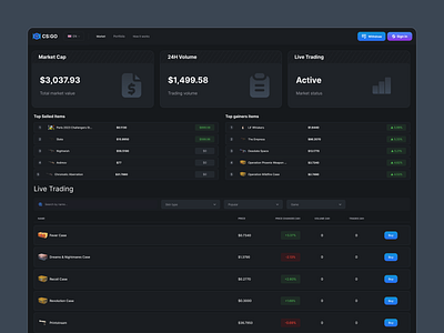 CS:GO Skin Trading Marketplace UI Design casino casino dashboard casino marketplace page casino web design cs skins csgo gaming csgo marketplace dashboard egaming marketplace skin swap skin trading trading platform web design