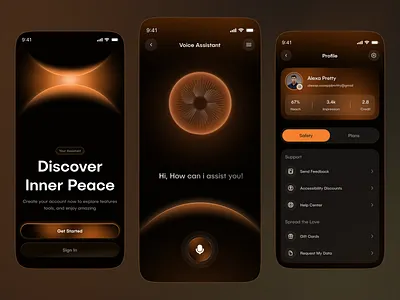 AI Voice Assistant for Mental Wellness — Dark UI Concept ai app ai app design ai design ai health app ai mental health ai mental health app ai mobile app ai therapy ai voice assistant dark ui dribbble mobile app design ux design voice assistant