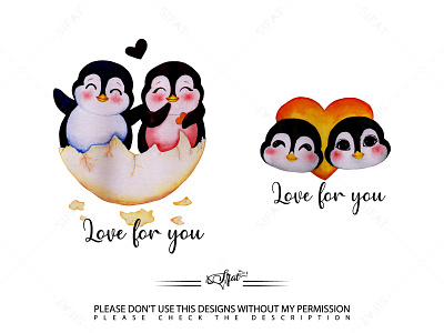 Cute penguin watercolor clipart cute