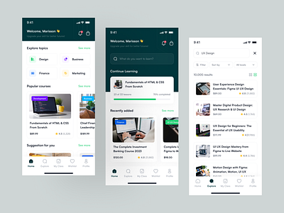 Courser - Online Learning App UI Kit branding course coursera courses curriculum design graphic design ios design learn meeting mentor mobile design online learning pixlayer skillshare student teacher udemy ui ux
