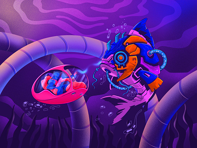 Underwater Cyber Fish Illustration aqua cyber digital art fish futuristic gaming illustration robots underwater
