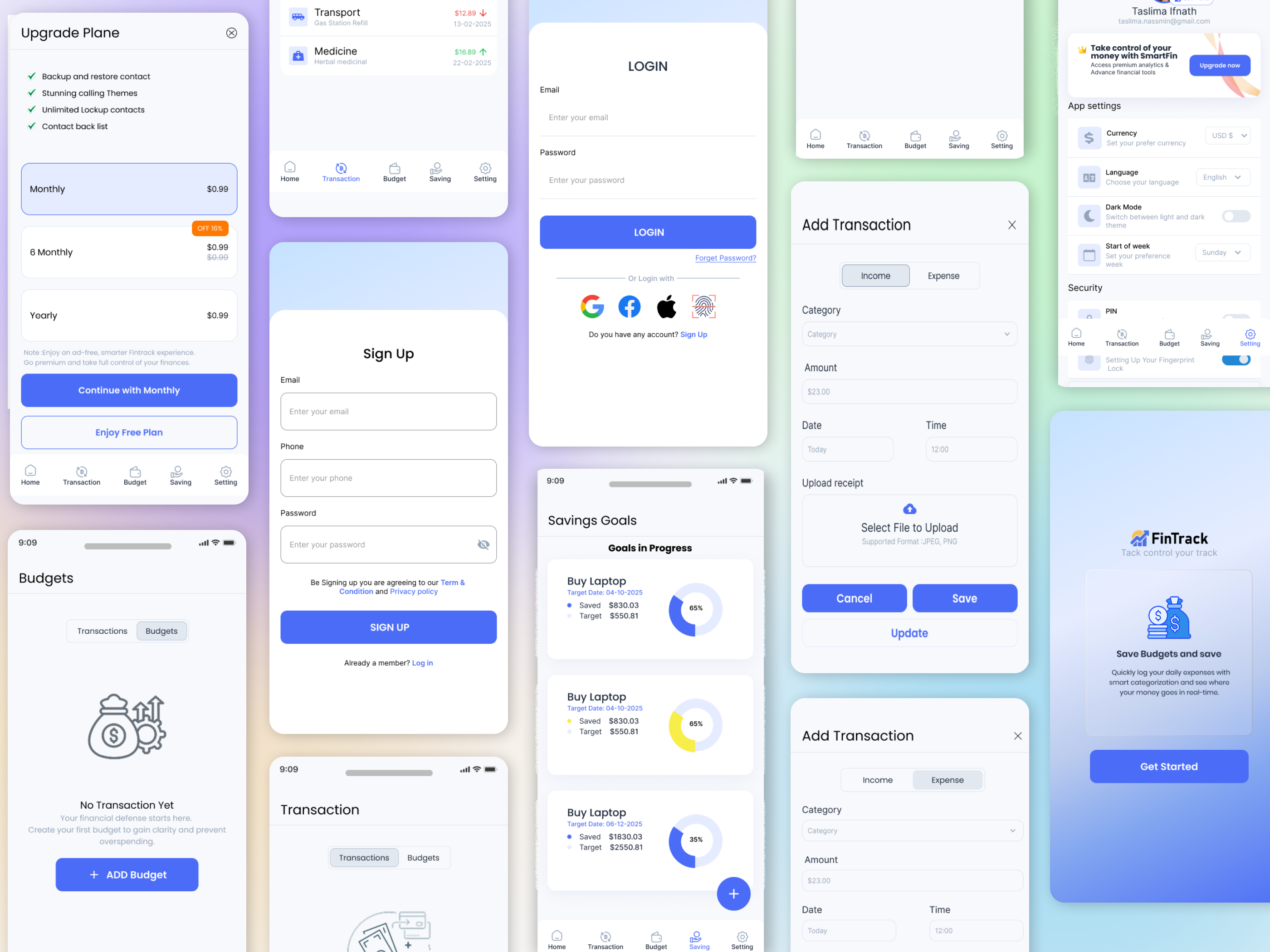 FinTrack: Smart Budgeting & Expense Tracking Mobile App UI/UX android budgeting clean design dashboard data visualization expense tracker figma finance app fintech ios design mobile app uiux