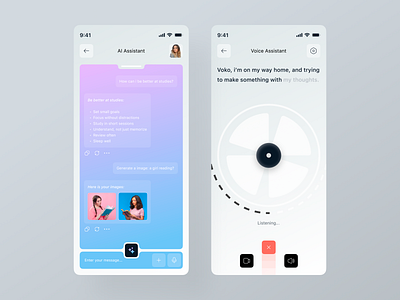 AI Assistant Mobile App ai assistant app concept app interface chat ui clean design conversational ui figma design gradient ui interaction design light ui minimal ui mobile app modern ui neumorphic touch product design smart assistant ui design user experience ux design voice assistant