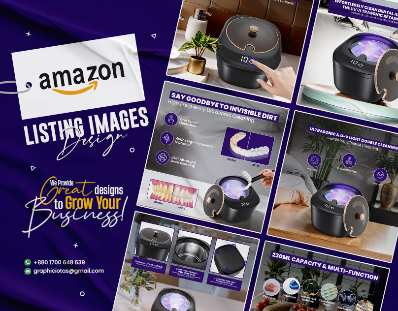 Amazon Listings for Ultrasonic Retainer Cleaner Machine a content a plus content amazon ebc amazon images amazon infographics amazon listing amazon listing image amazon product amazon product listing design ecommerce listing listing design listing images product infographic product listing