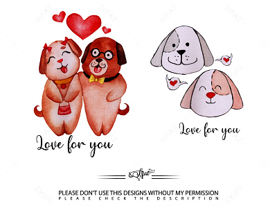 Watercolor valentines day dog couple clipart happy couple