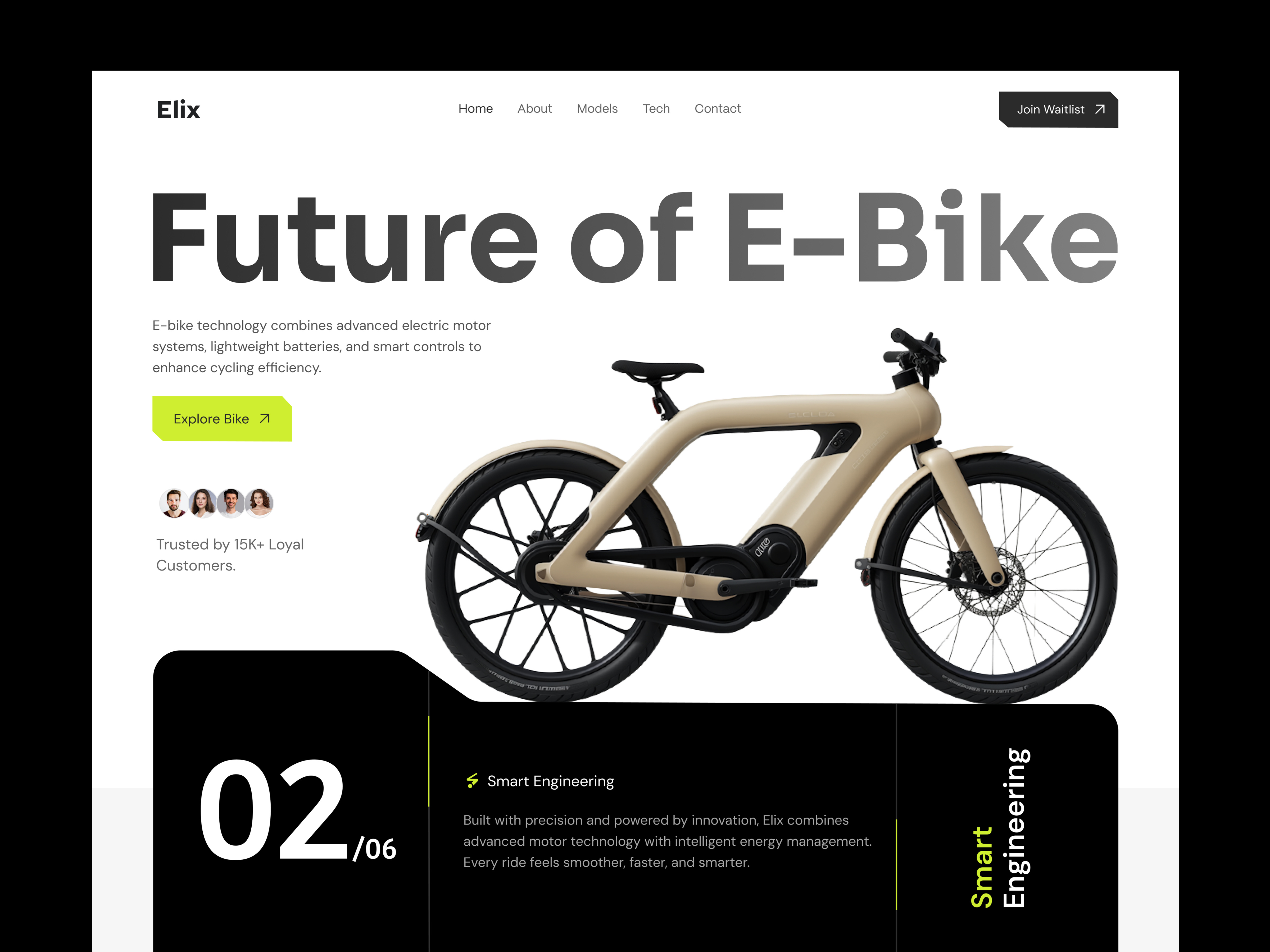 E-Bike Website Landing Page Design cycling ebike landing page ebike service website ebike website ecommerce website design electric bike electric bike landing page electric bike website framer website design landing page ui minimal website design shopify designer shopify landing page shopify store design shopify website design uiux design uiux designer web design webflow website design website uiux design
