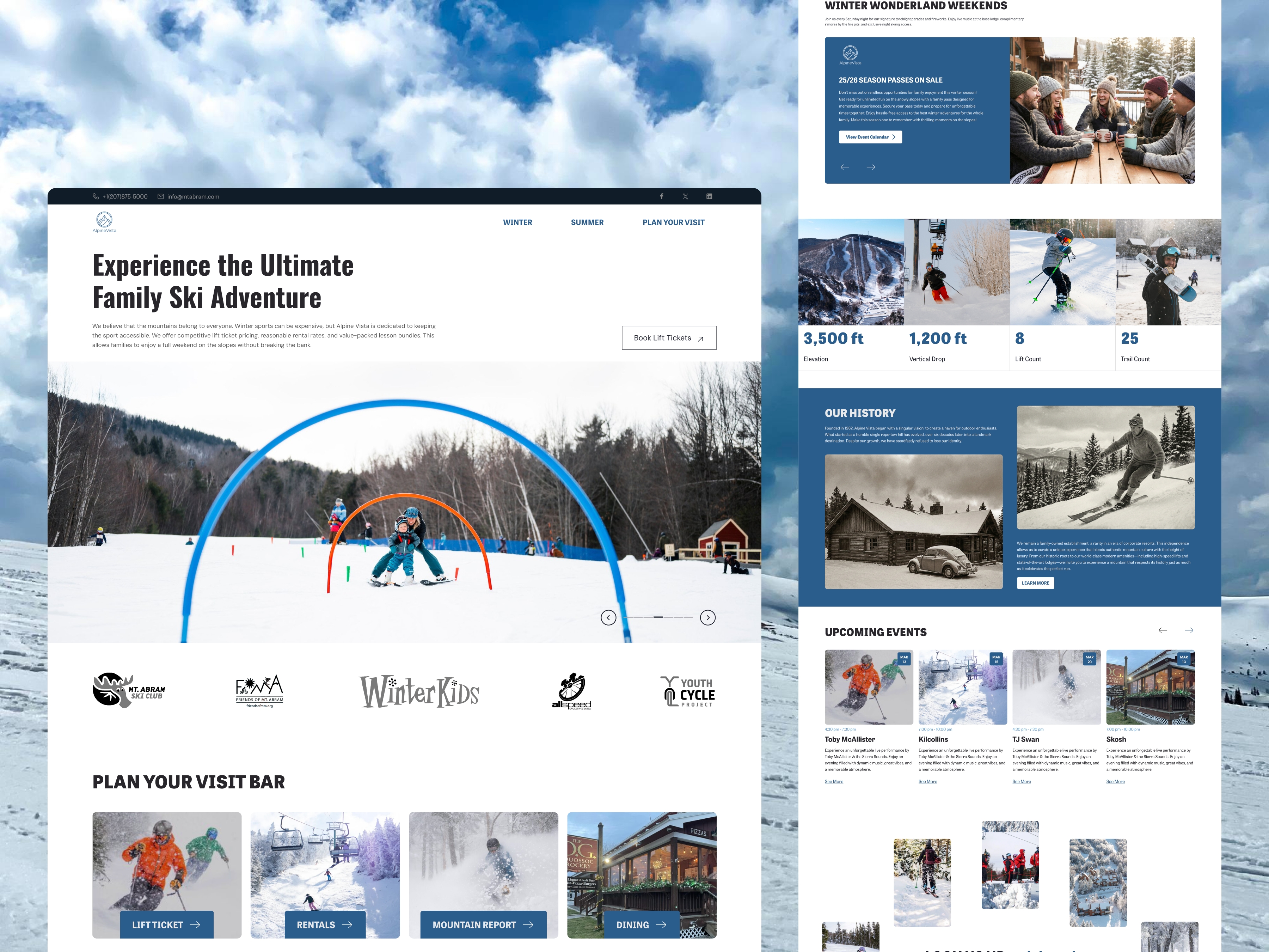 AlpineVista | Ski Resort & Winter Vacation Website 🏔️ adventure blue booking website clean ui figma landing page ski resort snow tourism travel ui typography ui ui ux vacation web design winter