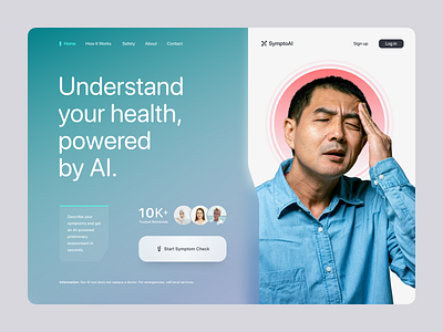 AI-Assisted Symptom Checker Healthtech Landing Page Design ai design clean ui digital health figma design healthcare app healthtech landing page medical ui minimalist design modern web ui responsive design symptom checker ui design ux design web design website design