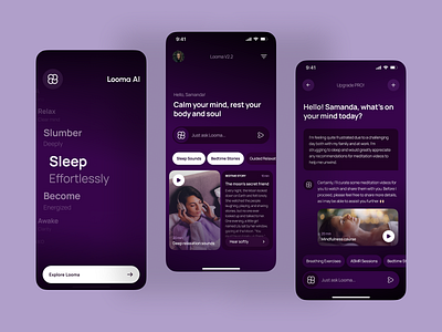 Looma AI — Where Calm Meets Intelligence 🌙 3d ai animation branding clean design graphic design illustration logo modern relax sleep typography ui ux vector