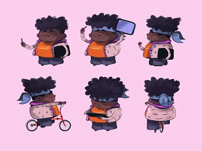 Sterling african american american animation bike black book boy character characters child chubby funny illustration kid plump tablet usa