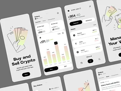 Wallet app app buy flow crypto app crypto exchange crypto wallet design finance application fintech ui illustration ios ios app mobile mobile trading onboarding mobile solana app trading ui ui design ux wallet