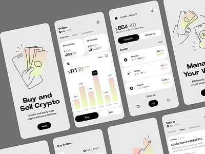 Wallet app app buy flow crypto app crypto exchange crypto wallet design finance application fintech ui illustration ios ios app mobile mobile trading onboarding mobile solana app trading ui ui design ux wallet