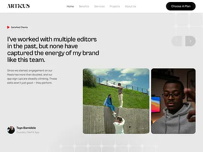 Testimonial & Social Proof Section for Creators audience retention ui brand energy showcase clean testimonial hero client praise interface content studio design creator brand feedback creator centric interface creator economy website creator services web design customer success display engagement growth story founder endorsement layout high trust landing page minimal testimonial design modern grid background premium feedback section sleek white aesthetic social proof design testimonial section ui video editing service layout