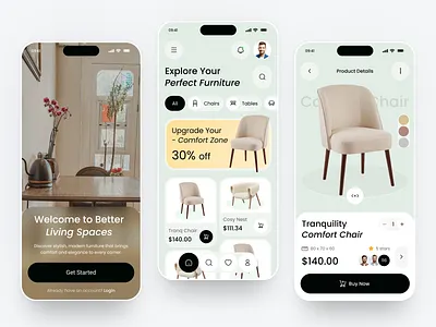 Furniture E-commerce App Design app design architecture chair decor design ecommerce furniture furniture app home decor interface ios luxury furniture marketplace mobile app product design shop store ui uiux uiux design